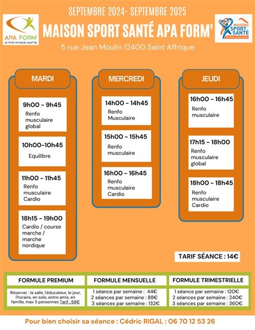 PLANNING MAISON SPORT SANTE APA FORM' Saison 2024 - 2025